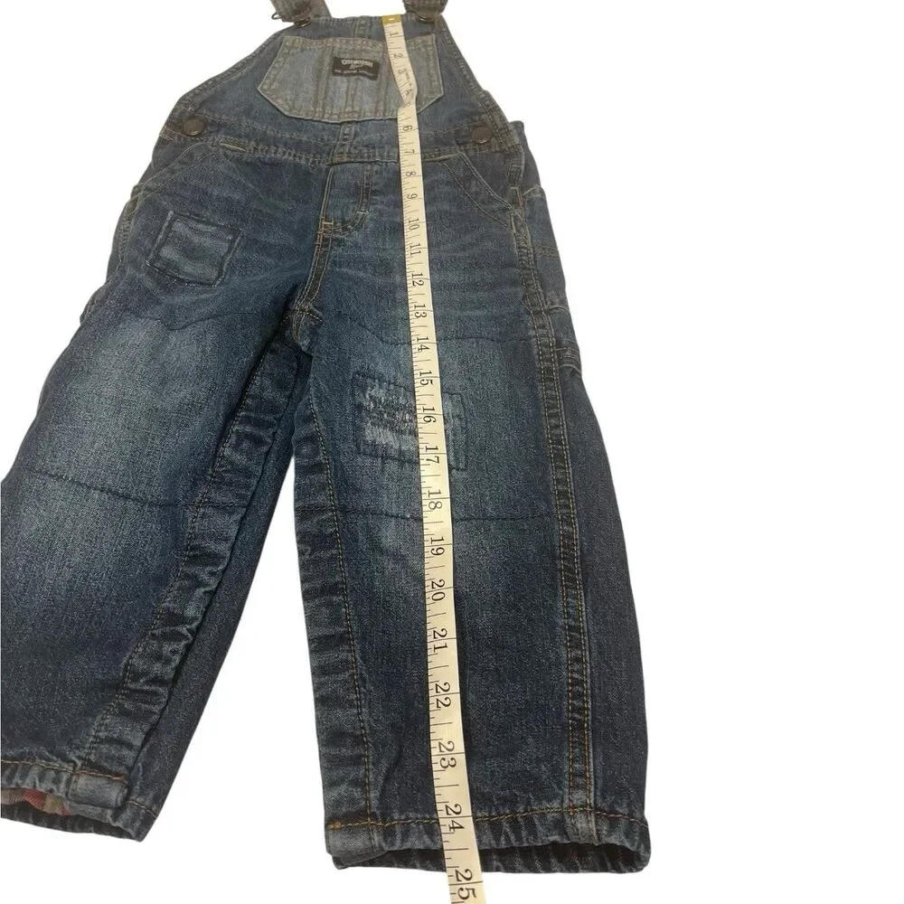 Toddler Denim Overalls 24M Flannel Lined Carpenter Y2K Workwear OshKosh Cute